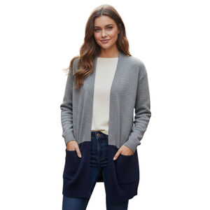 Madewell Ryder Open Cardigan Womens S Gray Navy Merino Wool Colorblock Sweater